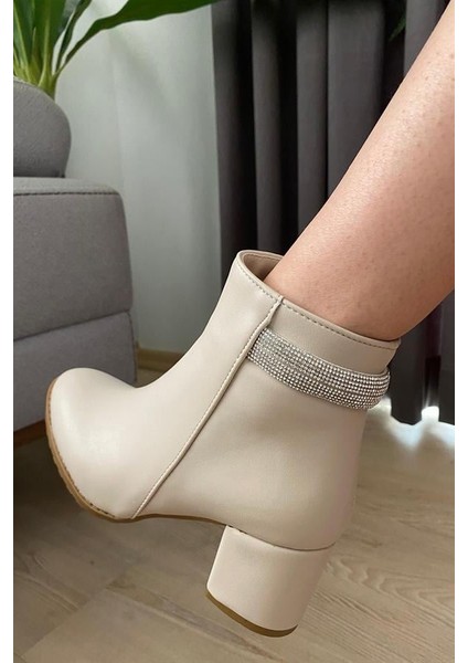 Kadın Arkadan Taşlı ( 6 cm ) Topuklu Oval Burun Bot modelleri
