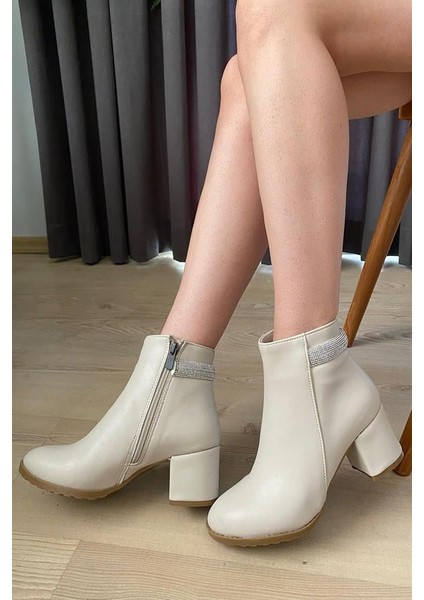 Kadın Arkadan Taşlı ( 6 cm ) Topuklu Oval Burun Bot fırsatları