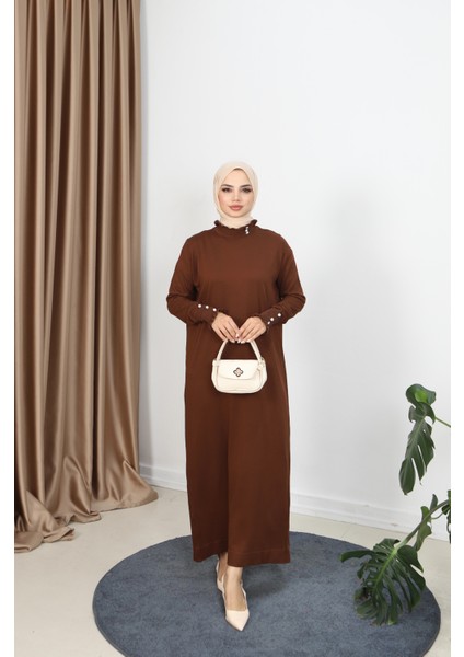 Taş Detaylı Merserize Elbise