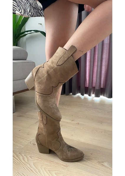 Kadın Vizon Süet Kısa Topuklu Kovboy Bot modelleri