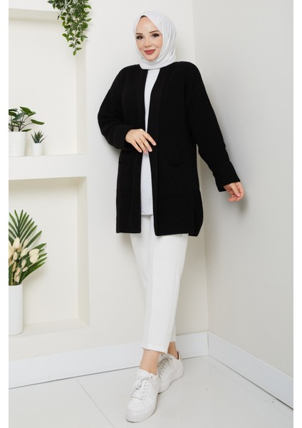 Kadın Kol Ağzı Katlamalı Cepli Midi Boy Hırka -PMK452 fiyatları