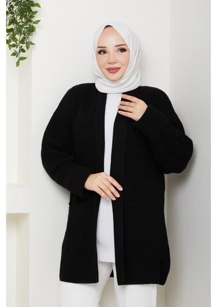 Kadın Kol Ağzı Katlamalı Cepli Midi Boy Hırka -PMK452 fırsatları