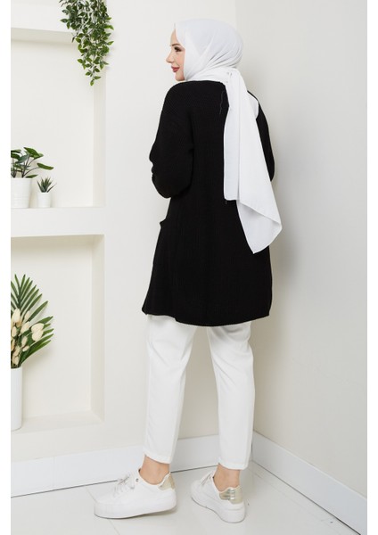 Kadın Kol Ağzı Katlamalı Cepli Midi Boy Hırka -PMK452 indirimleri