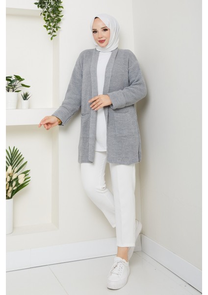 Kadın Kol Ağzı Katlamalı Cepli Midi Boy Hırka -PMK452 fiyatları