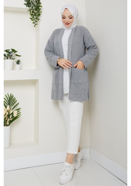 Kadın Kol Ağzı Katlamalı Cepli Midi Boy Hırka -PMK452 modelleri