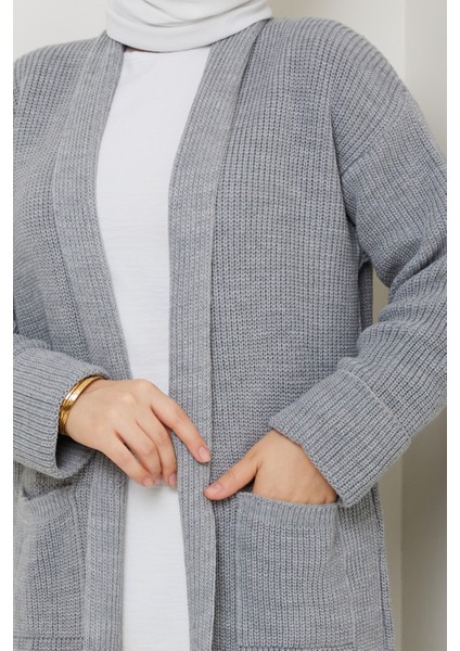 Kadın Kol Ağzı Katlamalı Cepli Midi Boy Hırka -PMK452 indirimleri