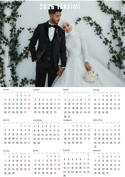 Kişiye Özel Tek Sayfa Takvim 2026 Yılı (A4 Boyutunda )