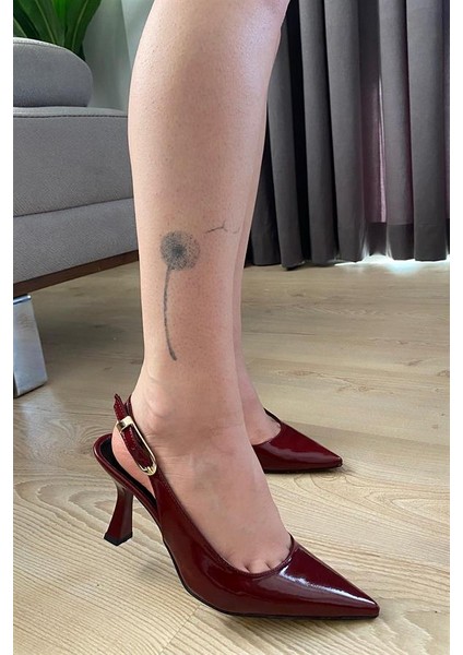 Kadın Bordo Rugan Sivri Burun Arkası Acık 8 cm Topuklu Ayakkabı fırsatları