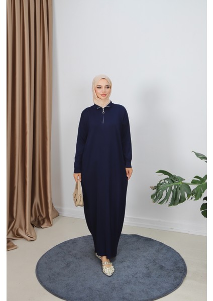 Fermuarlı Merserize Elbise