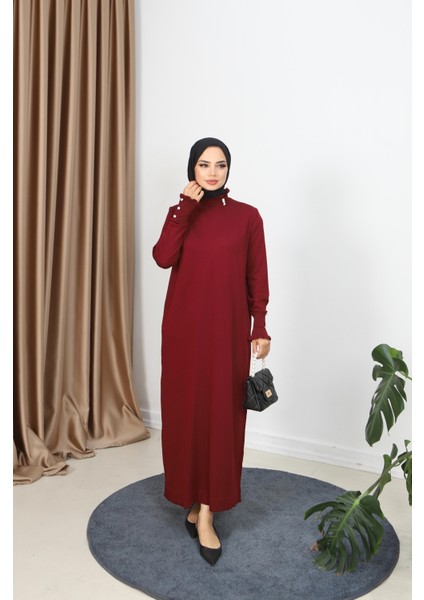 Taş Detaylı Merserize Elbise