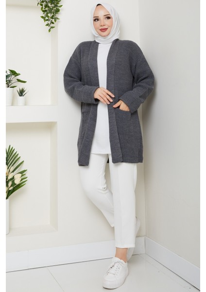 Kadın Kol Ağzı Katlamalı Cepli Midi Boy Hırka -PMK452 fiyatları