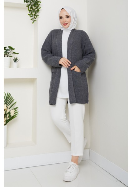 Kadın Kol Ağzı Katlamalı Cepli Midi Boy Hırka -PMK452 modelleri