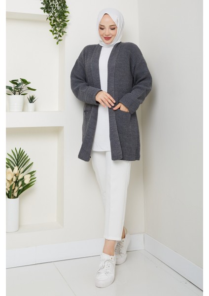 Kadın Kol Ağzı Katlamalı Cepli Midi Boy Hırka -PMK452 fırsatları