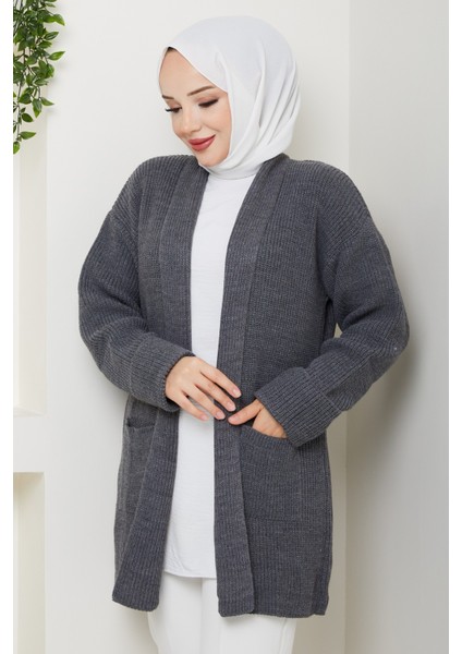 Kadın Kol Ağzı Katlamalı Cepli Midi Boy Hırka -PMK452 indirimleri