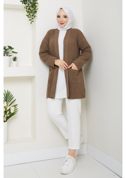 Kadın Kol Ağzı Katlamalı Cepli Midi Boy Hırka -PMK452 fiyatları