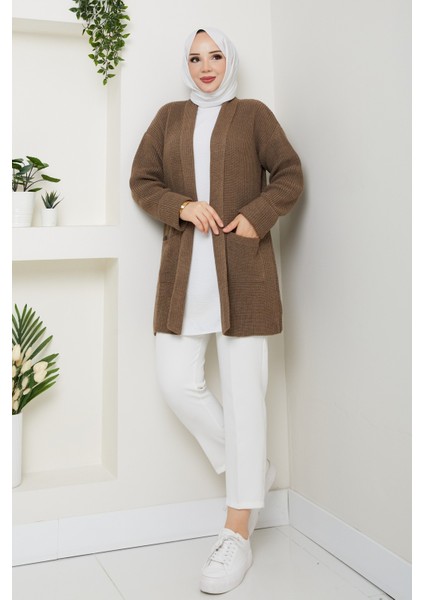 Kadın Kol Ağzı Katlamalı Cepli Midi Boy Hırka -PMK452 modelleri