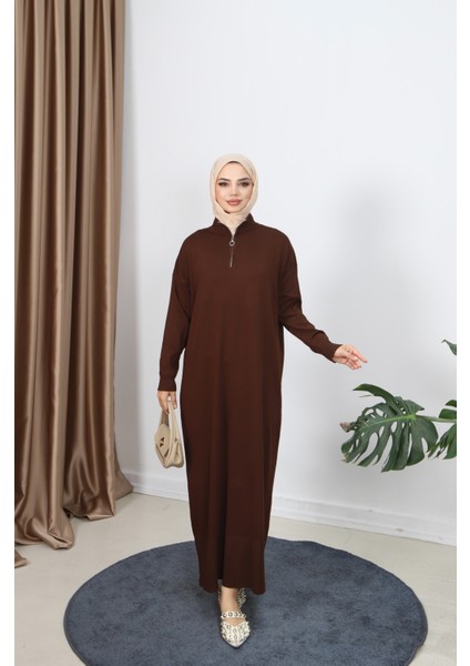 Fermuarlı Merserize Elbise