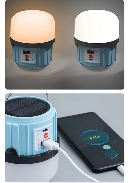 Solar Işıldak Şarjlı Kamp Feneri USB + Çift Renk Yanma Askılı Solar Kamp Lambası modelleri