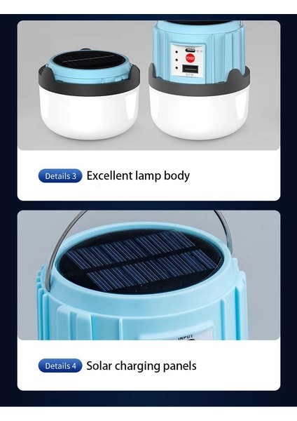 Solar Işıldak Şarjlı Kamp Feneri USB + Çift Renk Yanma Askılı Solar Kamp Lambası