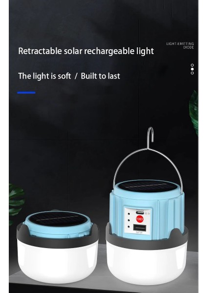 Solar Işıldak Şarjlı Kamp Feneri USB + Çift Renk Yanma Askılı Solar Kamp Lambası