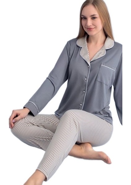 Gabriella Uzun Kollu Düğmeli Kadın Pijama Takımı Ev Giyim Hediyelik fiyatları