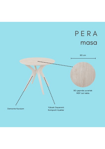 90X90CM Yuvarlak Masa Traverten Mutfak Masası-Balkon Masası Pera Model fırsatları