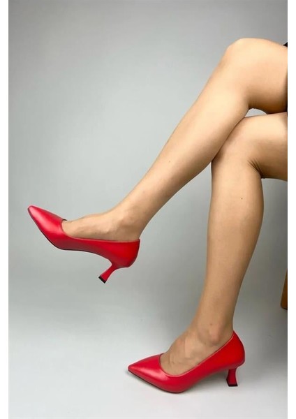 Kadın Kırmızı Cilt 6 cm Ince Topuklu Stiletto
