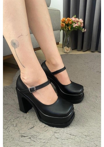 Kadın Siyah Tek Baretli (12 cm ) Platform Topuklu Ayakkabı indirimleri
