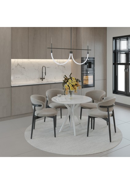 90X90CM Yuvarlak Masa Marmo-Beyaz Mutfak Masası-Balkon Masası Pera Model