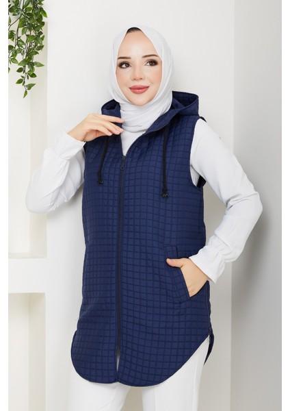 Kadın Yandan Fermuarlı Cepli Kapitone Yelek -PMK455