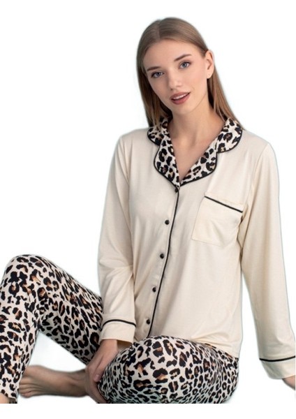 Bella Casa Tasarım Uzun Kollu Önden Düğmeli Kadın Pijama Takımı Ev Giyim Hediyelik fırsatları