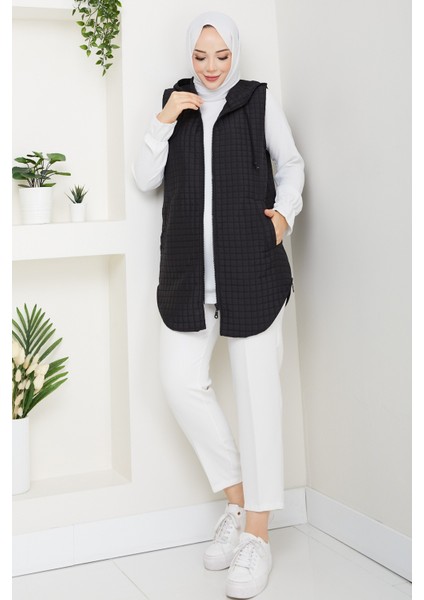 Kadın Yandan Fermuarlı Cepli Kapitone Yelek -PMK455