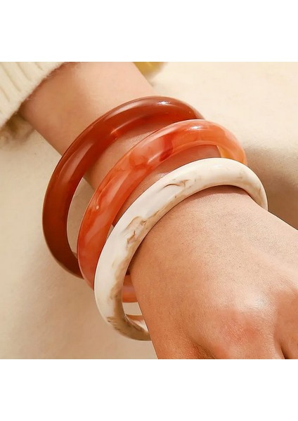 3 Adet Vintage Ombre Akrilik Kadın Bileklik Seti Sevimli ve Şık Gradyan Renkler, Günlük Giyim ve Rahat Kıyafetler Için Mükemmel Kemik Akrilik Bileklikler modelleri