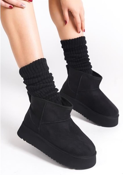 Kadın Siyah Süet Içi Kürklü Kalın Tabanli (4,5 cm ) Mini Kısa Bot fiyatları