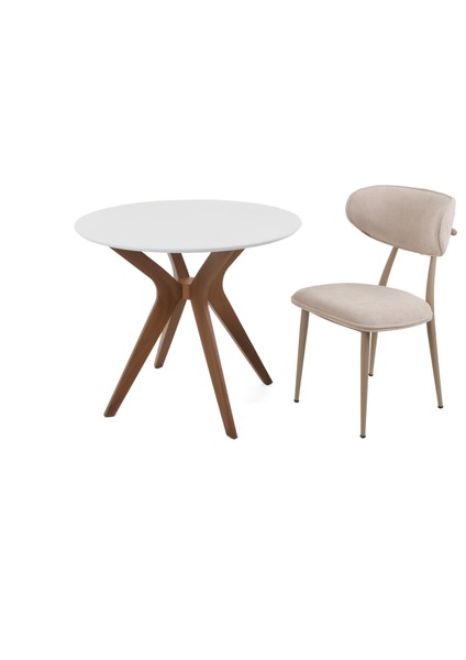 90X90CM Yuvarlak Masa Beyaz-Ceviz Mutfak Masası-Balkon Masası Pera Model modelleri