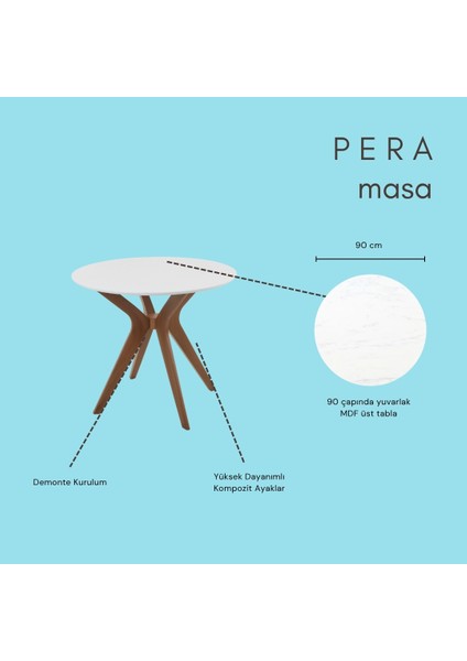 90X90CM Yuvarlak Masa Beyaz-Ceviz Mutfak Masası-Balkon Masası Pera Model fırsatları