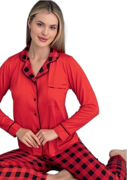 Valentina Uzun Kol Düğmeli Kadın Pijama Takımı Ev Giyim Hediyelik fırsatları