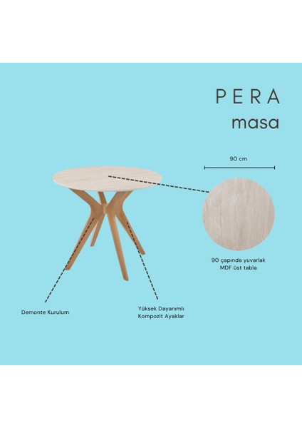 90X90CM Yuvarlak Masa Traverten-Ceviz Mutfak Masası-Balkon Masası Pera Model fırsatları