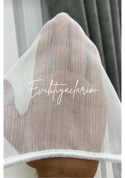 Titi Bambu Keten Görünümlü Ütü Istemez Salon ve Misafir Odalarına Uygun 1/3 Sık Pileli Tül Perde