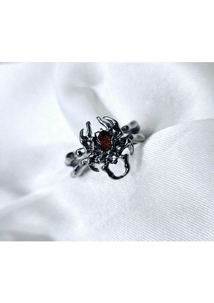 Siyah Ayarlanabilir Taşlı Örümcek Yüzük