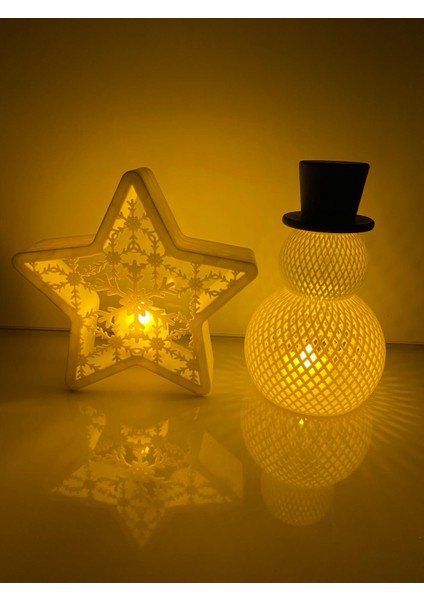 Smilechild Büyük Boy Ledli Yılbaşı Süsü Seti Kardan Adam ve Şekilli Yıldız 16 cm 2 Adet LED Mum Dahildir modelleri