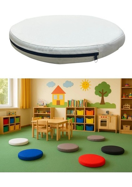 Anaokulu Kreş Aktivite Minderi, Bahçe, Dekor, Sandalye Minderi 40X5 cm Yuvarlak Minder
