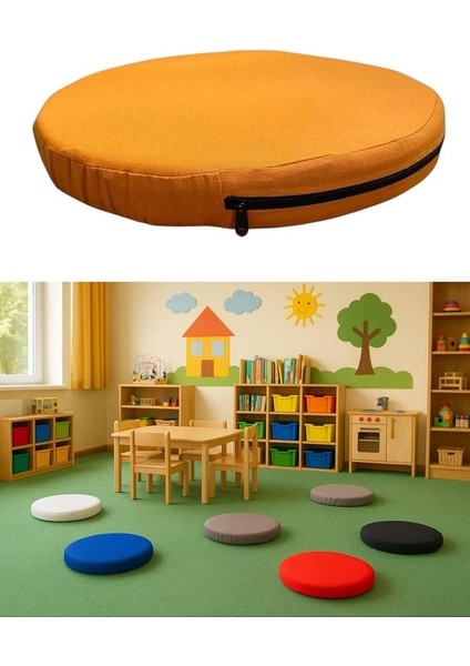 Anaokulu Kreş Aktivite Minderi, Bahçe, Dekor, Sandalye Minderi 40X5 cm Yuvarlak Minder