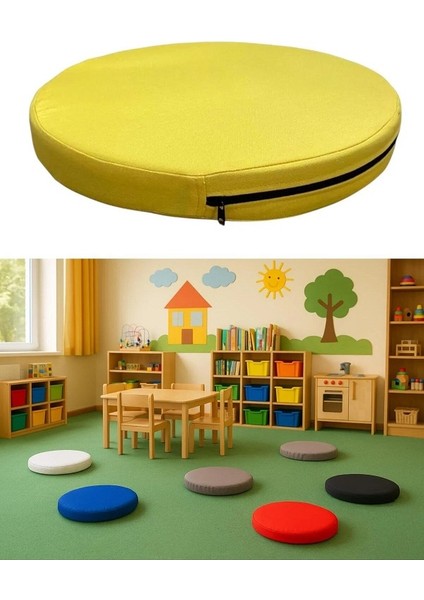 Anaokulu Kreş Aktivite Minderi, Bahçe, Dekor, Sandalye Minderi 40X5 cm Yuvarlak Minder