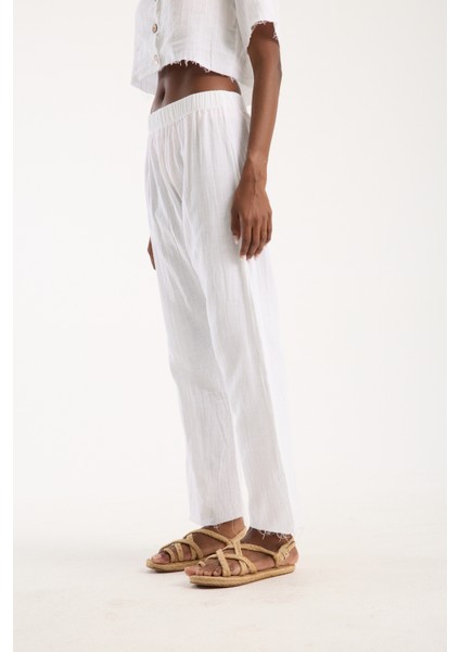 Beyaz Müslin %100 Pamuk Şalvar Pantolon Kadın Günlük Bohem Tarz Rahat fiyatları