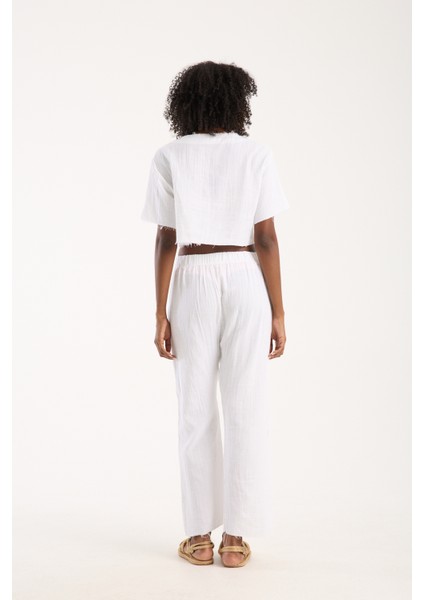 Beyaz Müslin %100 Pamuk Şalvar Pantolon Kadın Günlük Bohem Tarz Rahat modelleri