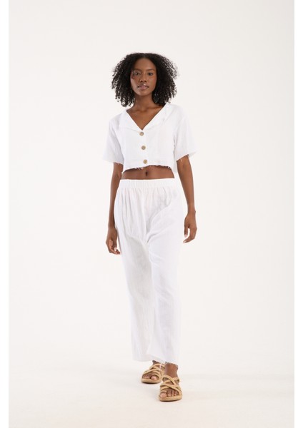 Beyaz Müslin %100 Pamuk Şalvar Pantolon Kadın Günlük Bohem Tarz Rahat fırsatları