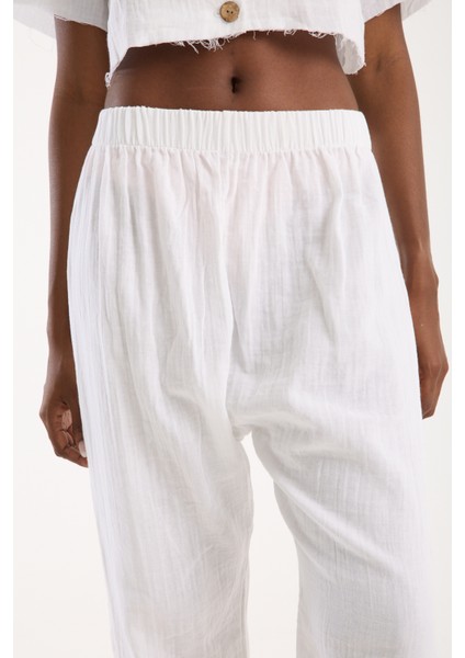 Beyaz Müslin %100 Pamuk Şalvar Pantolon Kadın Günlük Bohem Tarz Rahat indirimleri