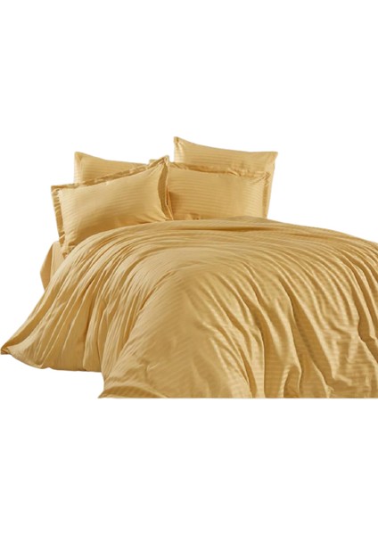 Özdi̇lek Çift Kişilik Line Çizgili Saten Nevresim Takımı-Hardal