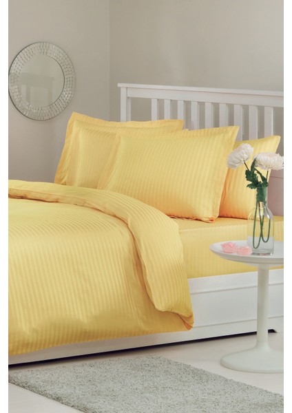 Özdi̇lek Çift Kişilik Line Çizgili Saten Nevresim Takımı-Hardal fırsatları